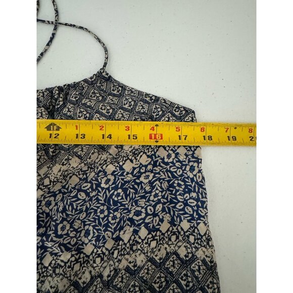 Madewell Silk Blouse Size 8 Silk Blue Spaghetti Moroccan Print Boho Festival - Picture 10 of 12